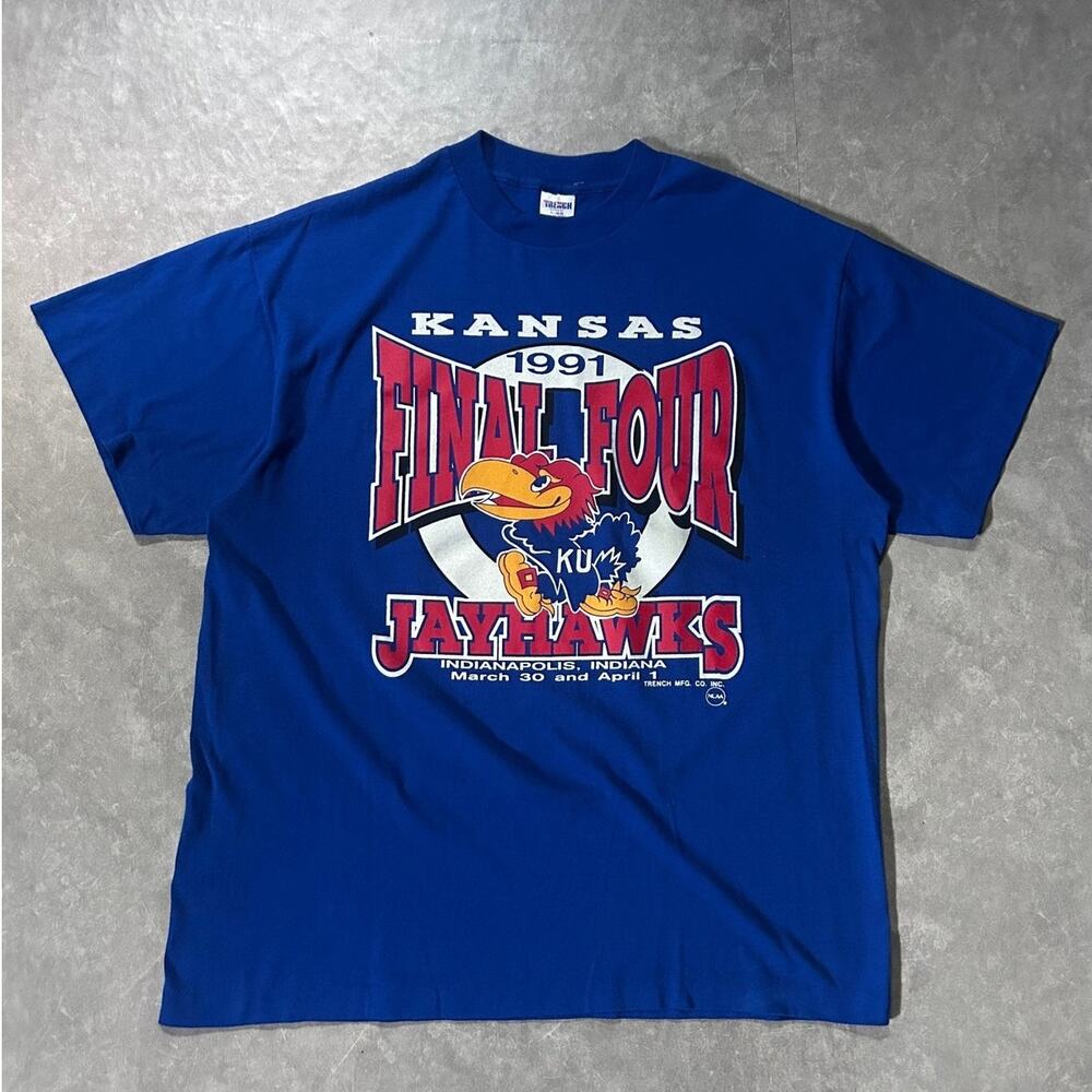 1991 Vintage Kansas Jayhawks Final Four Blue T-Shirt -L